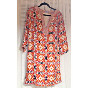 J McLaughlin Silk Dress Size Medium Floral Shift Mod Luxury Summer Coastal